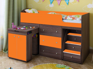 Кровать чердак Малыш 70х160 анкор тёмный-оранжевый