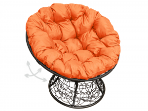 Кресло Папасан пружинка с ротангом оранжевая подушка