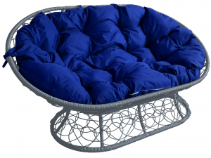Диван Мамасан с ротангом синяя подушка